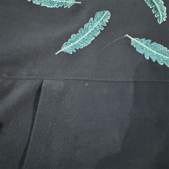 Vintage Teal Jacket XL Blue Feather Embroidery Button-Up Casual Faux Suede READ - Picture 7 of 14